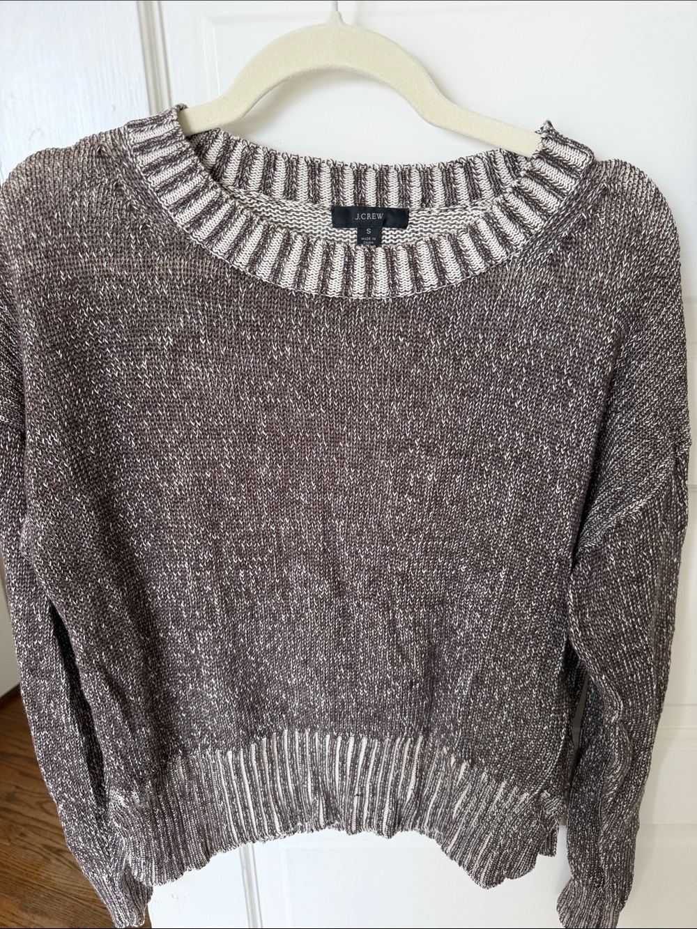 J. Crew Marled Brown and Cream Crewneck Sweater